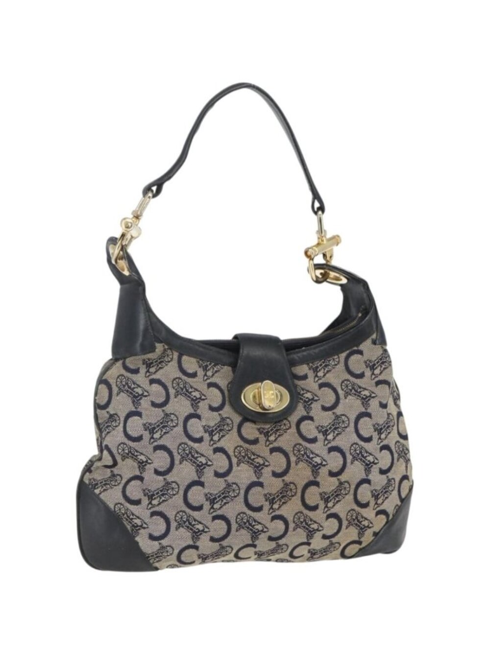 CELINE C Sulky Shoulder Bag Navy Gold